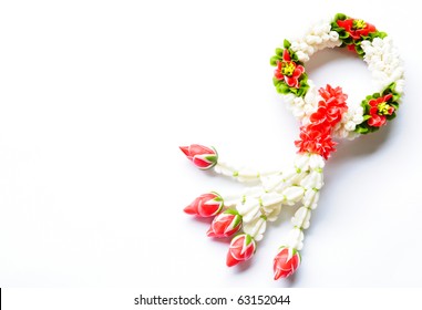 image of Flower garlands in thai style on white background, used offering to buddha