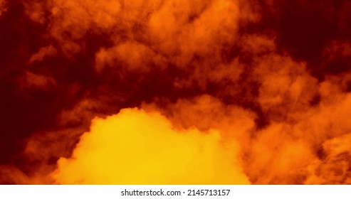 Image of fluffy stormy orange and yellow clouds flying fast through the sky in seamless loop in hypnotic motion. Heavenly peaceful time lapse concept digitally generated image. 4k