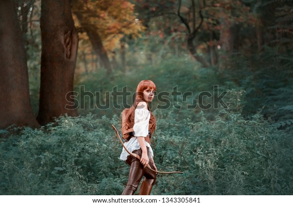 Image Forest Hunter Attractive Girl Long Stock Photo Edit Now 1343305841