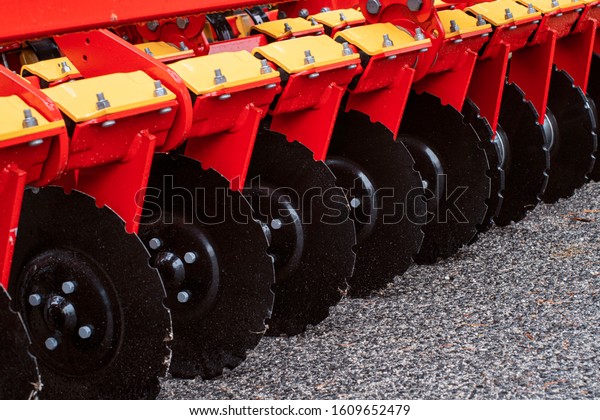 An image of a fragment of an\
agricultural machine. Trailer Hitch for tractors and combines.\
Trailers for agricultural\
machinery.Cultivator.