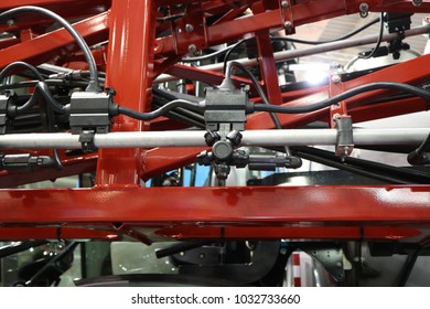 An image of a fragment of an agricultural watering machine. Watering heads. - Shutterstock ID 1032733660