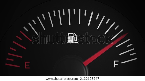 Image of fuel gauge moving over black background.\
car, travel, transport and fuel consumption concept digitally\
generated image.