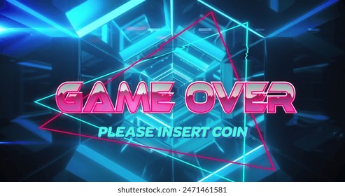 Image of game over text banner against neon hexagonal tunnel in seamless pattern. image game interface technology concept - Powered by Shutterstock