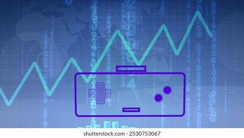 Image of gamepad icon over data processing. global social media, computing and digital interface concept digitally generated image. - Powered by Shutterstock - Get 15% off with code: PIKWIZARD15