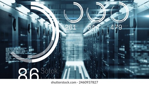 Image of geometric shapes and rotating in network of connections over data processing. Global digital interface technology and networking concept digitally generated image.