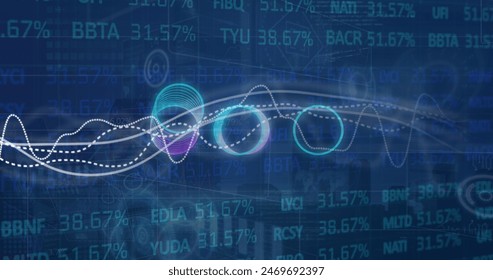 A image of global finance, economy, and technology with neon circles and financial data. Global science data processing and digital interface concept digitally generated image. - Powered by Shutterstock - Get 15% off with code: PIKWIZARD15