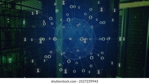 Image of global network of ai chatbot icons transferring data over dark computer server room. Ai, connection, data, communication and digital interface technology, digitally generated image. - Powered by Shutterstock - Get 15% off with code: PIKWIZARD15