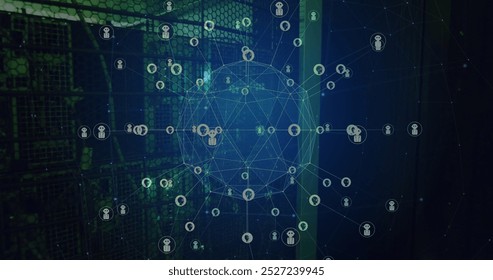 Image of global network of ai chatbot icons transferring data over dark computer server room. Ai, connection, data, communication and digital interface technology, digitally generated image. - Powered by Shutterstock - Get 15% off with code: PIKWIZARD15