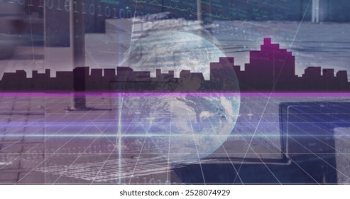 Image of globe with binary coding and networks of connections. Global connections, business, finance, computing and data processing concept digitally generated image.