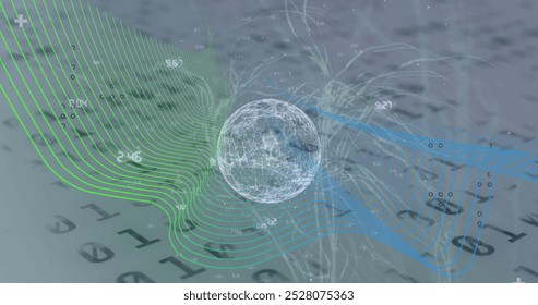 Image of globe, binary coding with networks of connections. Global connections, business, finance, computing and data processing concept digitally generated image.