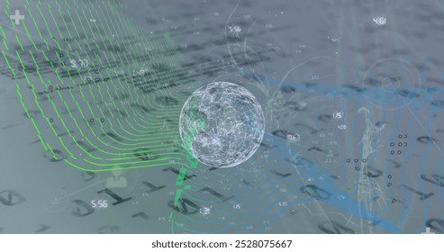 Image of globe, binary coding with networks of connections. Global connections, business, finance, computing and data processing concept digitally generated image.
