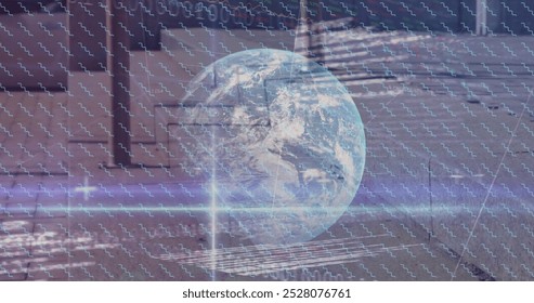Image of globe, binary coding with networks of connections. Global connections, business, finance, computing and data processing concept digitally generated image.