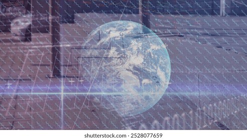 Image of globe, binary coding with networks of connections. Global connections, business, finance, computing and data processing concept digitally generated image.