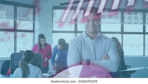 Image of globe of connections with statistics over delivery man. Global education technology connections and digital interface concept digitally generated image.