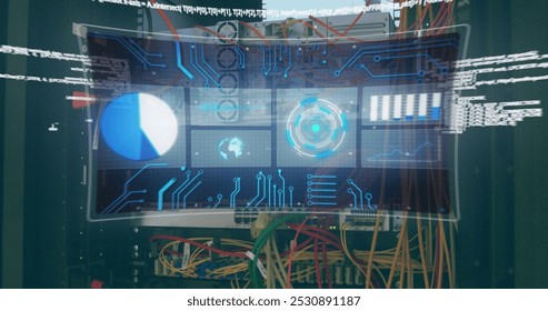 Image of globe and data processing on screen over computer wires. computers, network, data processing, technology and digital interface concept digitally generated image. - Powered by Shutterstock