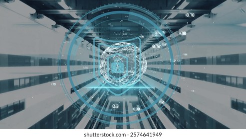 Image of globe and digital data processing over computer servers. Global connections, computing and data processing concept digitally generated image.