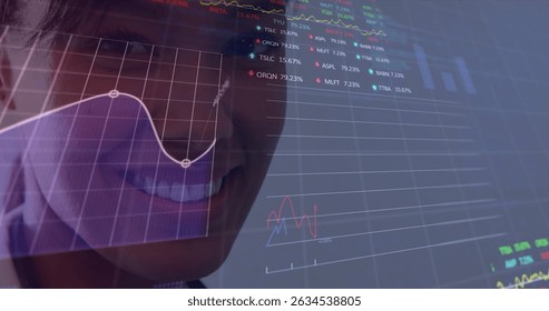 Image of globe and financial data processing over grid. Global business digital interface technology and networking concept digitally generated image.