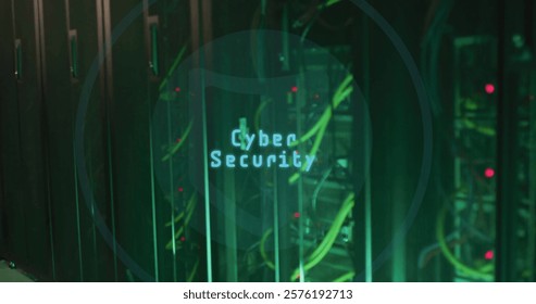 Image of globe icon and digital data processing over computer servers. Global cyber security, connections, computing and data processing concept digitally generated image.