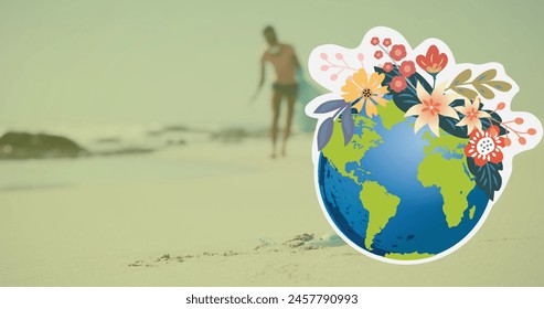 Image of globe icon over african american female volunteer segregating waste. Recycle week, ecology and celebration concept digitally generated image. - Powered by Shutterstock