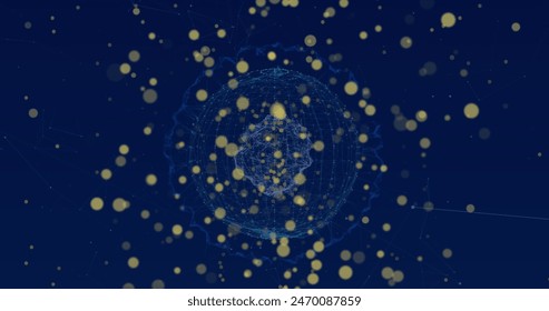 Image of globe with network of connections with icons over binary coding. Global online sales shopping and connections concept digitally generated image.
