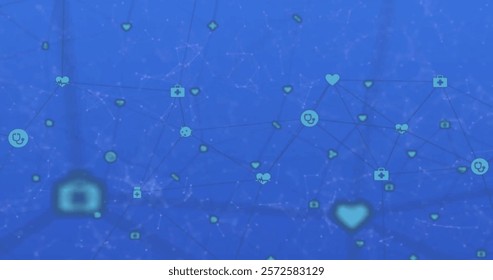 Image of globe of network of connections with icons. Global connections, computing and data processing concept digitally generated image.