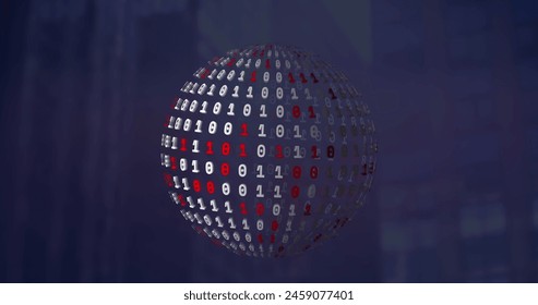 Image of globe with network of connections over binary coding. Computing data processing and digital interface concept digitally generated image.