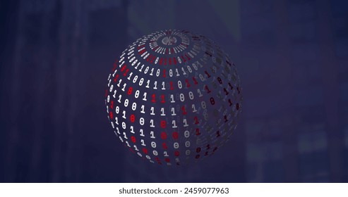 Image of globe with network of connections over binary coding. Computing data processing and digital interface concept digitally generated image.