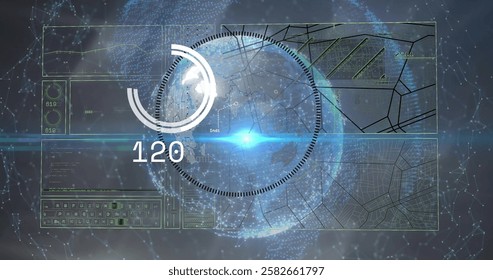 Image of globe over data processing. Global business and digital interface concept digitally generated image.