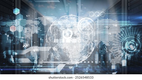 Image of globe over financial data processing. global business, data processing and connections concept digitally generated image.