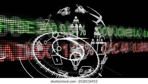 Image of globe over financial data processing. global business, data processing and connections concept digitally generated image.