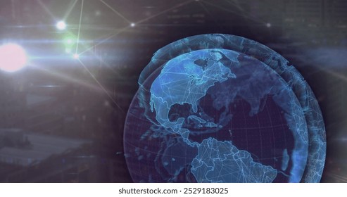 Image of globe over network of connections and data processing. Global business finances connections and digital interface concept digitally generated image.