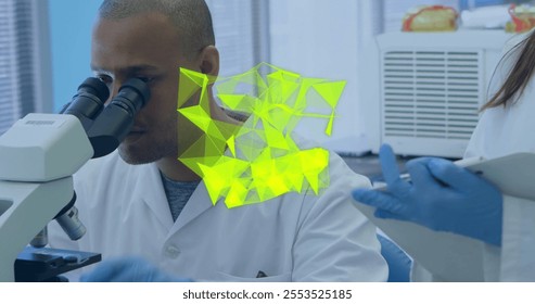 Image of glowing light trails over diverse scientists in laboratory. Global science, connections, computing and data processing concept digitally generated image. - Powered by Shutterstock