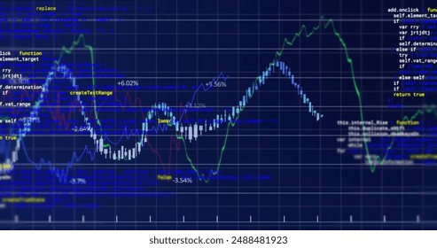 Image of graph and data processing over grid on blue background. Connection, data, processing, digital interface and communication, digitally generated image. - Powered by Shutterstock