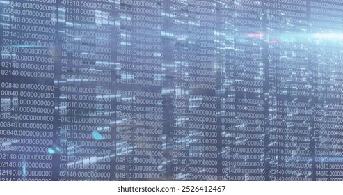 Image of graphical padlock, camera and gps icons in circle over changing binary codes. Digitally generated, multiple exposure, coding, direction, photography, data and network security concept.