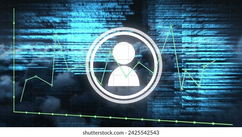 Image of graphs, data, icon and clouds. Global finance, economy and technology concept digitally generated image.