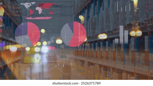 Image of graphs and data over caucasian male warehouse worker. business, finance, parcel services concept digitally generated image. - Powered by Shutterstock