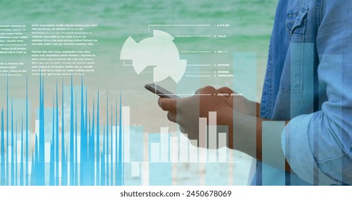 Image of graphs and diverse data over african american man using smartphone. global communication, connections, finance, technology and concept digitally generated image. - Powered by Shutterstock - Get 15% off with code: PIKWIZARD15