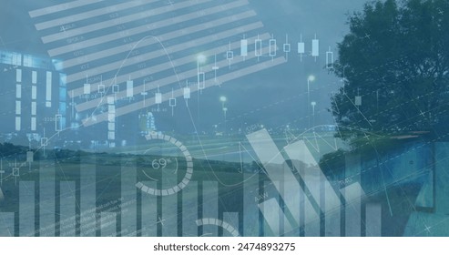 Image of graphs and financial data over timelapse with road traffic. finance, economy, and transport concept digitally generated image.