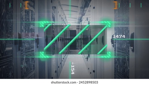Image of green scanner and data processing over microprocessor connections against server room. Computer interface and business data storage technology concept - Powered by Shutterstock - Get 15% off with code: PIKWIZARD15
