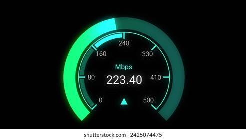 Image of green speedometer over black background. Internet speed, transfer, communication and technology concept digitally generated image. - Powered by Shutterstock