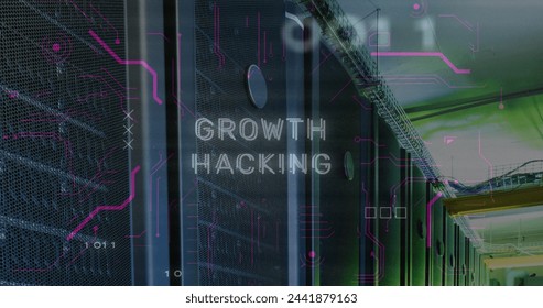 Image of growth hacking text and data processing over server room. Global business and digital interface concept digitally generated image. - Powered by Shutterstock - Get 15% off with code: PIKWIZARD15