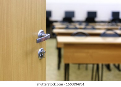 Image Of A Half-open Door To School Class