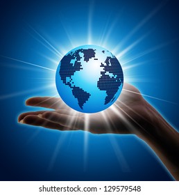 Image of hand holding earth planet against illustration