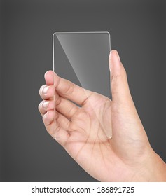 Image Of Hands Holding Futuristic Transparent Mobile Phone