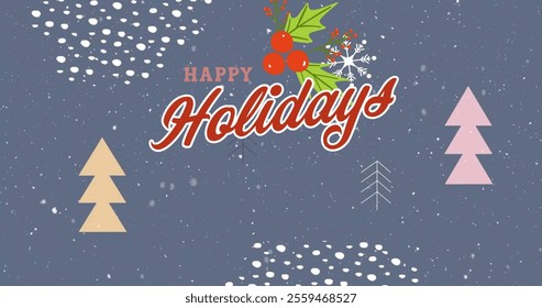 Image of happy holidays text over christmas winter scenery and decorations. Christmas, festivity, celebration and tradition concept digitally generated image. - Powered by Shutterstock