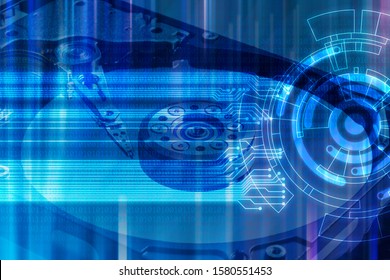 Image of hard disk and technology, network, cyberspace. Abstract, background material.