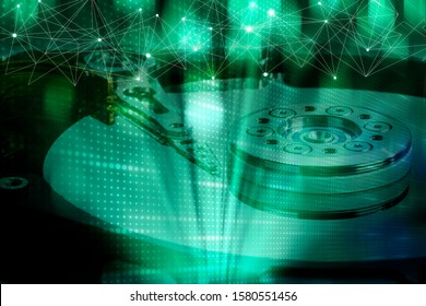 Image of hard disk and technology, network, cyberspace. Abstract, background material.