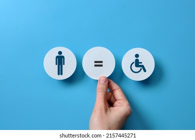 An Image Of A Healthy Person And A Disabled Person And An Equal Sign Between Them. Equality And Recognition Of Persons With Disabilities