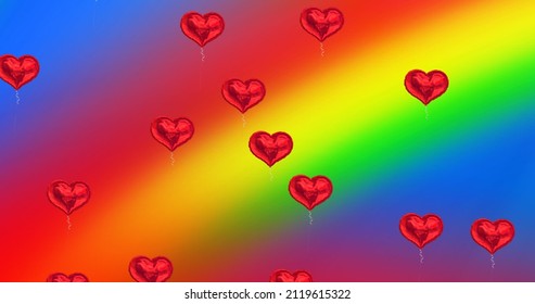 Image of hearts balloons on rainbow background. pride month and celebration concept digitally generated image. - Powered by Shutterstock