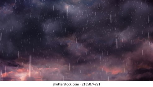 Image of heavy rain falling over lightning and stormy clouds background. weather, nature, storm and rainfall concept digitally generated image. - Powered by Shutterstock